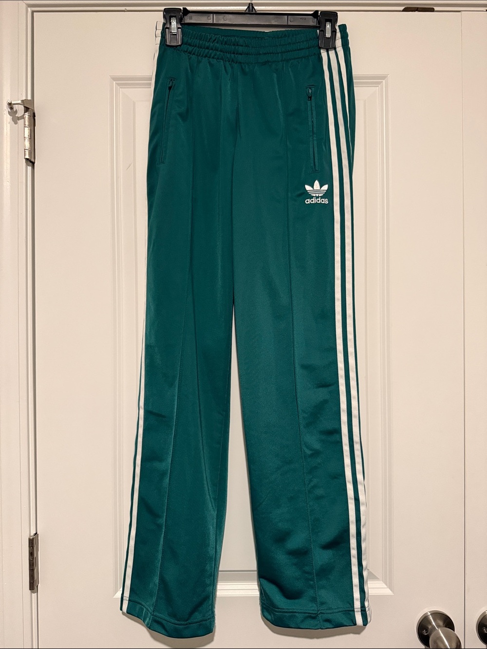 adidas Teal Green Womens Track Pants with White Side Stripes